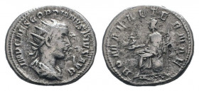 GORDIAN III.238-244 AD.Rome mint.AR Antoninianus.IMP CAES GORDIANVS PIVS AVG, Bust of Gordian III, radiate, draped, cuirassed, right / ROMAE AETERNAE,...