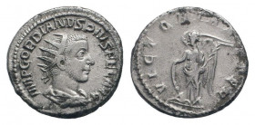 GORDIAN III.238-244 AD.Rome mint.AR Antoninianus.IMP GORDIANVS PIVS FEL AVG, Bust of Gordian III, radiate, draped, cuirassed, right / VICTOR AETER, Vi...