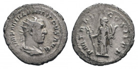 PHILIP I.247-249 AD.Antioch mint.AR Antoninianus. IMP M IVL PHILIPPVS AVG, Bust of Philip the Arab, radiate, draped, cuirassed, right / P M TR P IIII ...