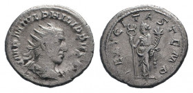 PHILIP I.247-249 AD.Rome mint.AR Antoninianus. IMP M IVL PHILIPPVS AVG, Bust of Philip the Arab, radiate, draped, cuirassed, right / FELICITAS TEMP, F...