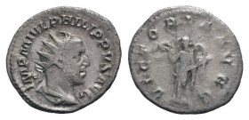 PHILIP I.247-249 AD.Rome mint.AR Antoninianus.IMP M IVL PHILIPPVS AVG, radiate, draped and cuirassed bust of Philip I right / VICTORIA A-VGG, Victory ...