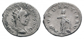 TRAJAN DECIUS.249-251 AD. Mediolanum mint. AR Antoninianus.IMP CAE TRA DECIVS AVG, Bust of Trajan Decius, radiate, draped, cuirassed, right / ABVNDANT...