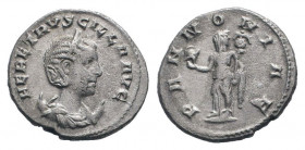 HERENNIA ETRUSCILLA.249-251 AD.Antioch mint. AR Antoninianus.HER ETRVSCILLA AVG, draped bust on crescent right / PANNONIAE, Pannonia standing left, lo...