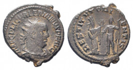 VALERIAN I.255-256 AD.Samosata mint. BI Antoninianus. IMP C P LIC VALERIANVS P F AVG, radiate, draped and cuirassed bust to right / RESTITVT ORIENTIS,...