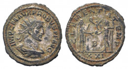 PROBUS .276-282 AD. Cyzicus mint.BI Antoninianus. IMP C M AVR PROBVS AVG, Radiate, draped and cuirassed bust right / CLEMENTIA TEMP XXI, Probus standi...