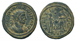 CARIUS.283-285 AD. Tripolismint.BI Antoninianus.IMP CM AVR CARINVS AVG, radiate and cuirassed bust right / VIRTVS AV GG, Carinus standing right, holdi...
