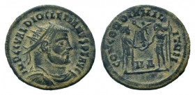 DIOCLETIAN.284-305 AD.Heraclea mint.BI Antoninianus.IMP C C VAL DIOCLETIANVS P F AVG, radiate, draped and cuirassed bust right / CONCORDIA MILI-TVM, D...