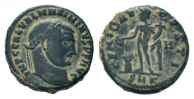 MAXIMIANUS II. 310-313 AD.Cyzicus mint .AE Follis. IMP C GAL VAL MAXIMINVS P F AVG, laureate head of Maximinus II right / GENIO A-VGVSTI, Genius stand...