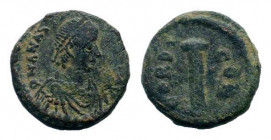 ANASTASIUS I.491-518 AD. Constantinople mint.AE Decanummium.D N ANASTASIVS PP AVG, pearl diademed, draped, cuirassed bust right / CON-CORD to left and...