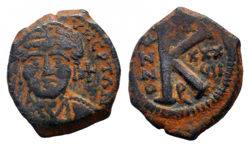 JUSTIN II.565-578 AD.Antioch ( Theoupolis ) mint.AE Half Follis. Helmeted and cu...