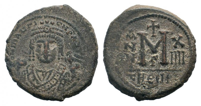 MAURICE TIBERIUS. 582-602 AD. Antioch mint.AE Follis. DN MAVΓI CN P AUT, crowned...