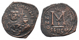 HERACLIUS and HERACLIUS CONSTANTINE.610-641 AD. Seleucia Isauriae mint.AE Follis. Heraclius and Heraclius Constantine standing facing, both wearing cr...