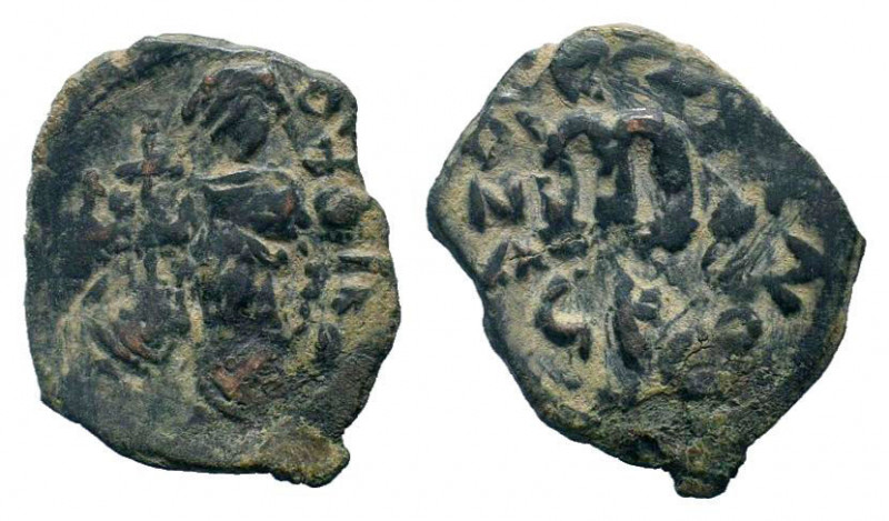 CONSTANS II.641-678 AD.Constantinopolis mint.AE Follis.Constans, holding long cr...