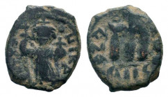 CONSTANS II.641-678 AD.Constantinopolis mint.AE Follis.Constans, holding long cross, and Constantine IV, holding globus cruciger, standing facing; cro...