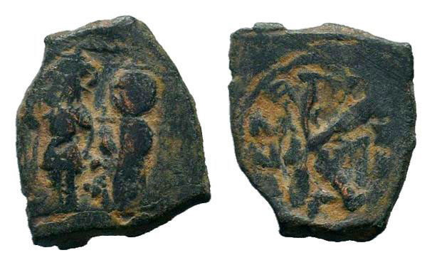CONSTANS II.641-678 AD.Constantinopolis mint.AE Follis.Constans, holding long cr...