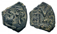 CONSTANS II with CONSTANTINE IV.641-678 AD.Constantinopolis mint.AE Follis.Constans, holding long cross, and Constantine IV, holding globus cruciger, ...