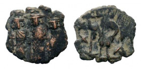 CONSTANS IIwith CONSTANTINE IV and .641-678 AD.Constantinopolis mint.AE Follis.Constans, holding long cross, and Constantine IV, holding globus crucig...