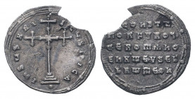 CONSTANTINE VII and ROMANUS I.945-959 AD.Constantinople mint.AR Miliaresion. IhSVS XRISTVS NICA, cross crosslet set on three steps; globus below / +CO...