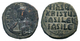 BASIL II & CONSTANTINE VIII.976-1025 AD.Class 2 Anonymous Issue.Constantinople mint.AE Follis.EMMANOVHL; IC - XC; Facing bust of Christ Pantokrator / ...