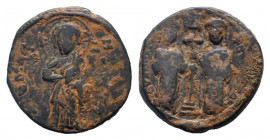 CONSTANTINE X DUCAS.1059-1067 AD. Constantinople mint.AE Follis. +EMMA NOVHA, Christ standing facing on footstool, wearing nimbus and holding Gospels,...