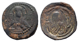 ROMANUS IV.1068-1071 AD.Class G Anonymous.AE Follis. IC-XC to left and right of bust of Christ, nimbate, facing, right hand raised, scroll in left, al...