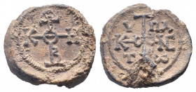 BYZANTINE LEAD SEAL.Circa 11 th Century.PB Seal.Circa 5 th-6th Century.PB Seal.In the name of Illustrious Patrikios.In cruciform monogram within borde...