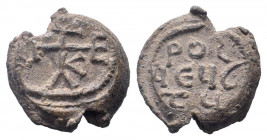 BYZANTINE LEAD SEAL.Circa 11 th Century AD.PB Seal.Cruciform monogram / Legend in three lines.Very fine.

Weight : 13.0 gr

Diameter : 23 mm