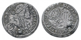 HOLY ROMAN EMPIRE. Leopold I .1657-1705 AD.Graz 1705.AR 3 Kreuzer. LEOPOLDUS D G R I S A G H BO REX, Laureate, draped and armored bust right / ARCHID ...
