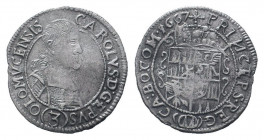 HOLY ROMAN EMPIRE.Karl II von Liechtenstein.1664-1695 AD.AR 15 Kreuzer.+CAROLVS D G·EPVS OLOMVCENSIS, Bust right, wearing mantum / +PRINCEPS·REG CA:BO...