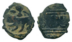 MAMLUKS.al Ashraf Nasir al Din Sha'ban II.1363-1377 AD.Hama Mint.No Date.AE Fals.Lion walking to right within ornamented circle / Arabic Legend.Balog ...