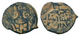 SELJUQ of RUM.Kaykhusraw I. 1st Reign. 1192-1199 AD.No Mint.No Date.AE Fals. Byzantine bust, holding sceptre / Arabic legend.: Izmirlier 38; Album 120...