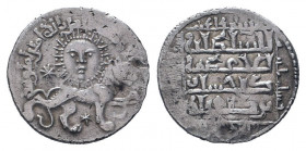 SELJUQ of RUM.Kaykhusraw II.1211-1220 AD.Siwas mint.639 AH.AR Dirhem.Lion advancing right, three stars around, above, personification of sun above / A...