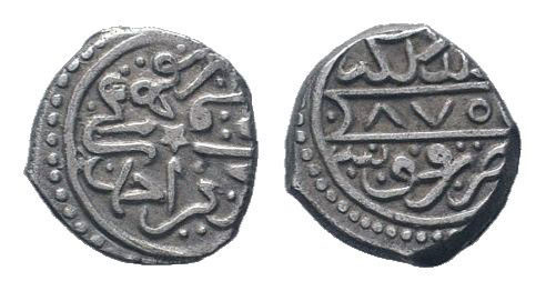 KARAMANID:.Pir Ahmad. 1464-1466 AD. Konya mint.870 AH. AR Akce.Arabic legend / A...