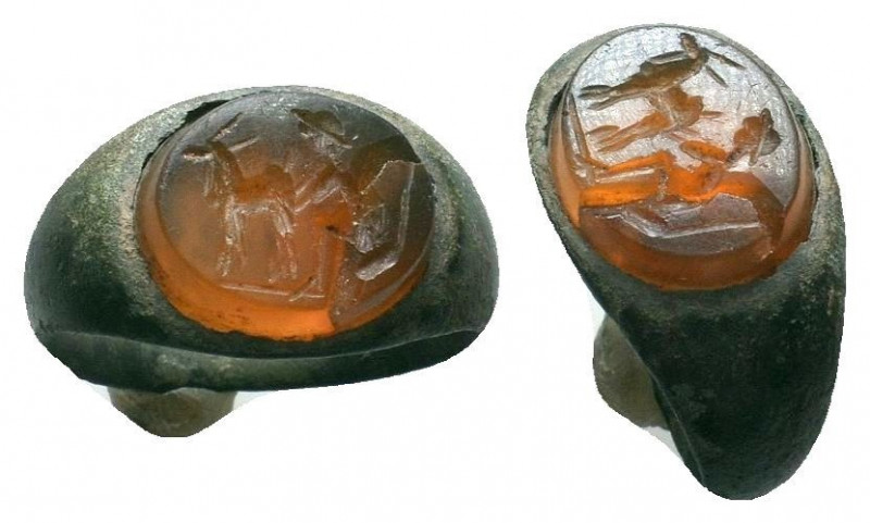 Ancient Rome.Circa 1st-3rd century AD.Nice bronze seal ring with an intaglio on ...