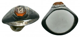 Byzantine.Circa 7th-13th century AD.Nice silver ring with a seal stone on bezel.

Weight : 5.9 gr

Diameter : 24 mm