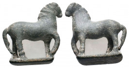 Ancient Rome.Circa1st-3rd century AD. Nice bronze Horse statue.

Weight : 18.6 gr

Diameter : 29X30 mm