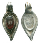 Byzantine.Circa 7th-13th century AD.Silver Pendant with a nice stone inlaid on beze

Weight : 1.3 gr

Diameter : 10X24 mm