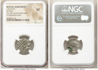 BRITAIN. Durotriges. Ca. 60-20 BC. BI stater (18mm). NGC VF. Badbury Rings type. Devolved head of Apollo right / Disjointed horse left with pellet hea...