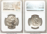 LOWER DANUBE. Imitating Thasos. 2nd-1st centuries BC. AR tetradrachm (33mm, 16.79 gm, 12h). NGC AU 5/5 - 3/5. After 146 BC. Head of Dionysus right, cr...