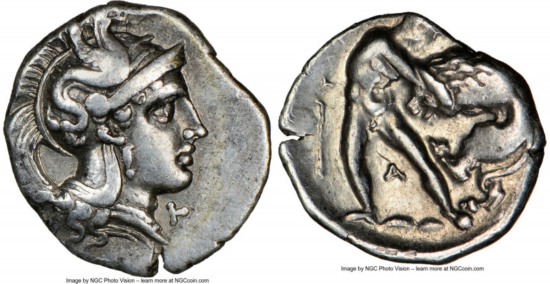 CALABRIA. Tarentum. Ca. 380-280 BC. AR diobol (12mm, 9h). NGC Choice VF. Ca. 325...