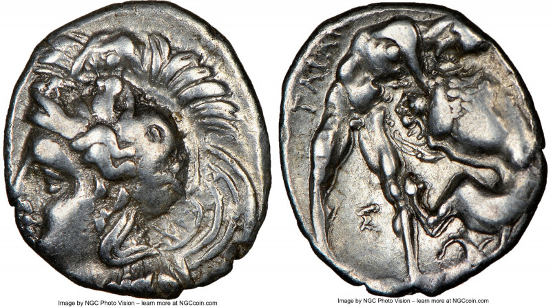 CALABRIA. Tarentum. Ca. 380-280 BC. AR diobol (12mm, 1h). NGC Choice VF. Ca. 325...