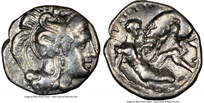 CALABRIA. Tarentum. Ca. 380-280 BC. AR diobol (12mm, 3h). NGC Choice VF. Ca. 325...
