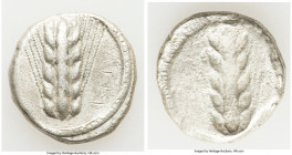 LUCANIA. Metapontum. Ca. 470-440 BC. AR stater (20mm, 7.43 gm, 12h). Choice VF. META (retrograde), five-grained barley ear; dotted border on raised ri...