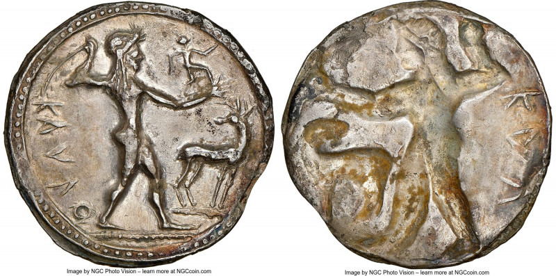 BRUTTIUM. Caulonia. Late 5th century BC. AR stater or nomos (27mm, 7.20 gm, 12h)...