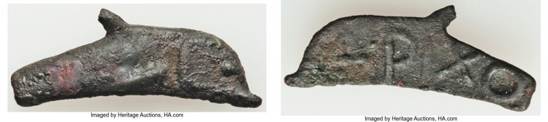 SCYTHIA. Olbia. Ca. 437-410 BC. Cast AE (37mm, 3.93 gm). VF. Dolphin right / API...