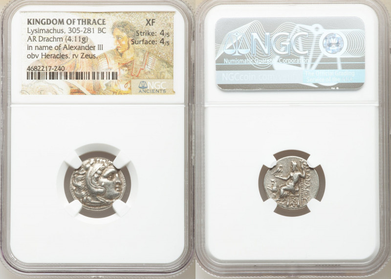 THRACIAN KINGDOM. Lysimachus (305-281 BC). AR drachm (17mm, 4.11 gm, 12h). NGC X...