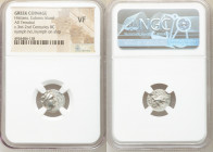 EUBOEA. Histiaea. Ca. 3rd-2nd centuries BC. AR tetrobol (14mm, 11h). NGC VF. Head of nymph right, wearing vine-leaf crown, earring and necklace / IΣTI...