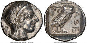 ATTICA. Athens. Ca. 440-404 BC. AR tetradrachm (25mm, 16.90 gm, 5h). NGC Choice AU 5/5 - 4/5. Mid-mass coinage issue. Head of Athena right, wearing cr...
