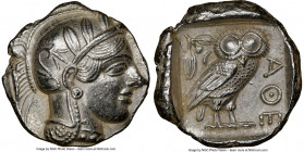 ATTICA. Athens. Ca. 440-404 BC. AR tetradrachm (25mm, 17.15 gm, 4h). NGC Choice AU 5/5 - 3/5. Mid-mass coinage issue. Head of Athena right, wearing cr...