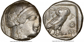 ATTICA. Athens. Ca. 440-404 BC. AR tetradrachm (23mm, 17.13 gm, 7h). NGC Choice AU 2/5 - 3/5. Mid-mass coinage issue. Head of Athena right, wearing ea...